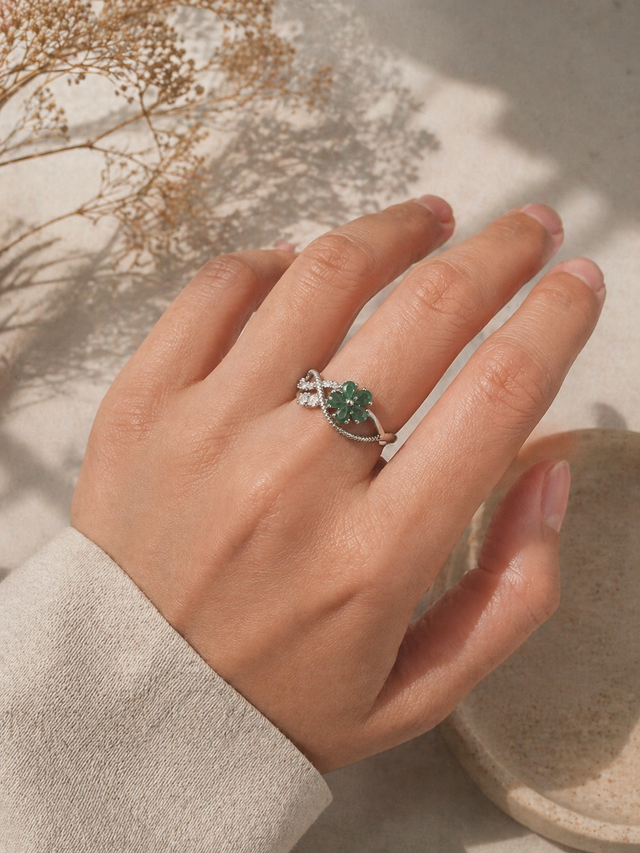Bague Émeraude Fleur - Argent 925