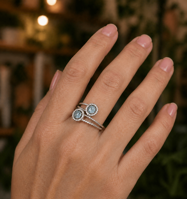 Bague Double Topaze Bleue – Argent 925