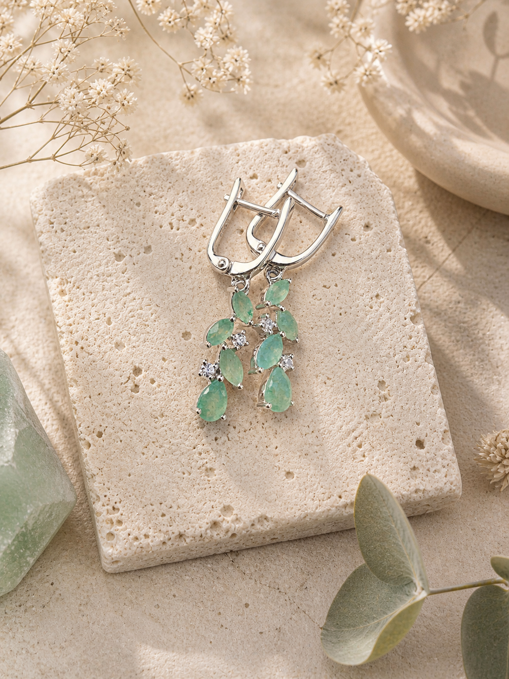 Boucles d’oreilles en argent 925 rhodié avec aventurine verte naturelle
