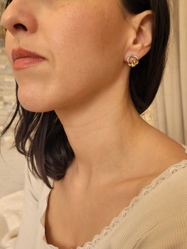 Boucles d’oreilles en argent 925 avec citrine portées
