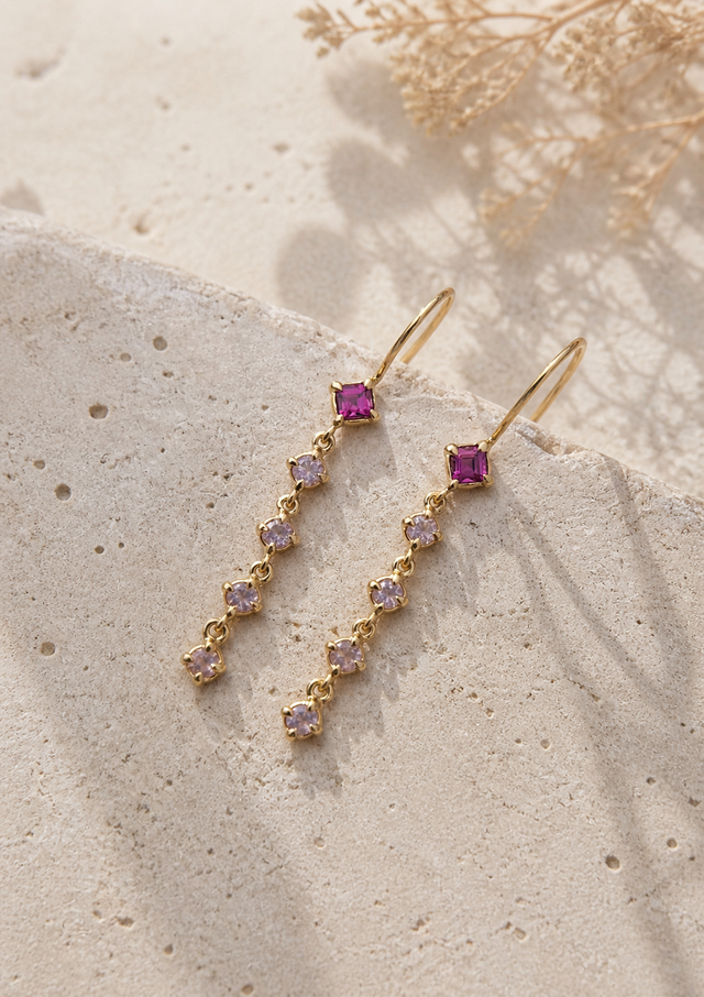 Boucles d’oreilles en argent 925 doré avec grenat et quartz rose naturels
