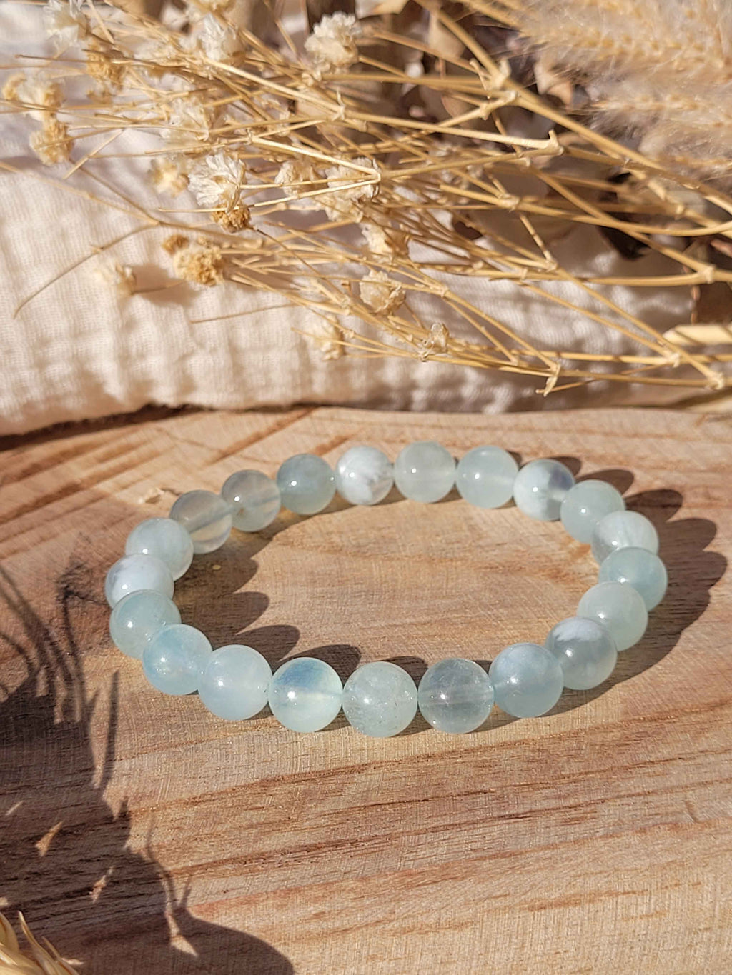 Bracelet en perles d’aigue-marine naturelle 8 mm