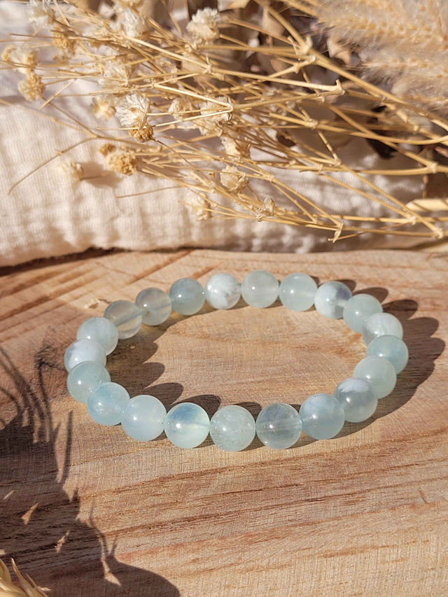 Bracelet en perles d’aigue-marine naturelle 8 mm