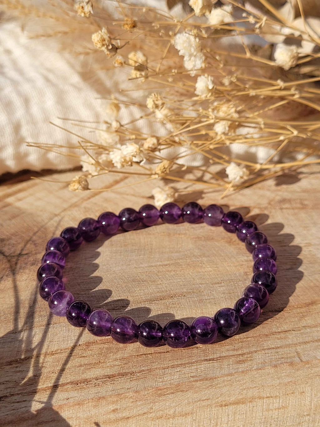 Bracelet en perles d’améthyste naturelle violette 6 mm