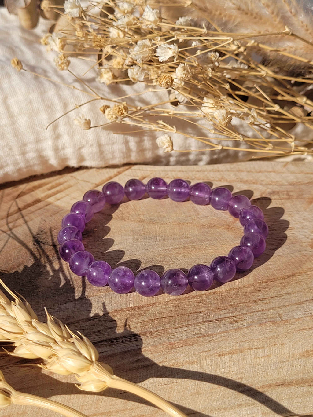 Bracelet en perles d’améthyste violette naturelle 8 mm