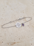 Bracelet en argent 925 avec améthyste brute et médaillon feuillage