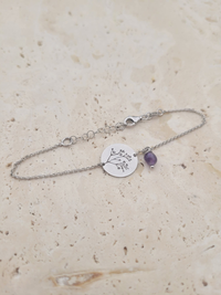 Bracelet Argent 925 Médaillon Feuillage & Améthyste Brute