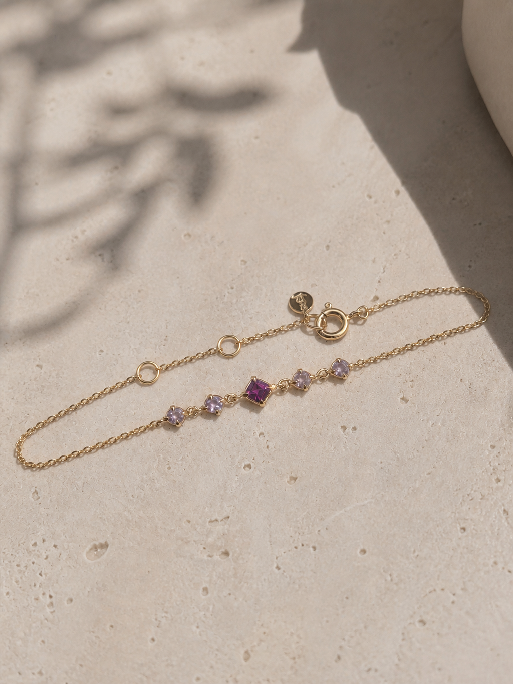 Bracelet en argent 925 doré avec grenat naturel et quartz rose
