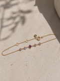 Bracelet en argent 925 doré avec grenat naturel et quartz rose