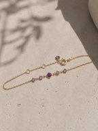 Bracelet en argent 925 doré avec grenat naturel et quartz rose