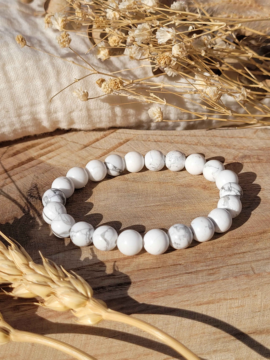 Bracelet en perles de howlite naturelle 8 mm