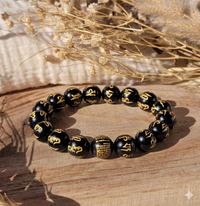 Bracelet Obsidienne Gravée Dorée