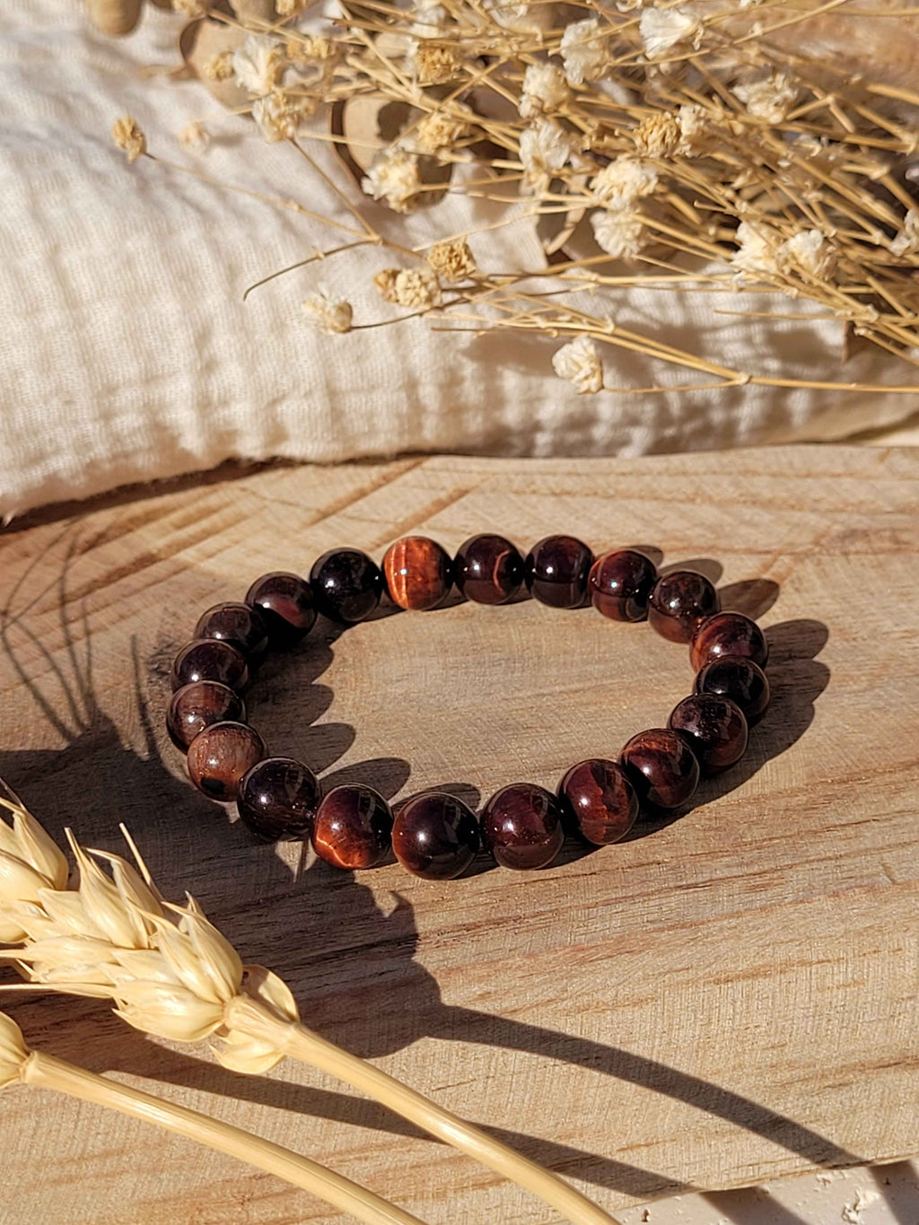 Bracelet en perles d’œil de taureau naturel 8 mm
