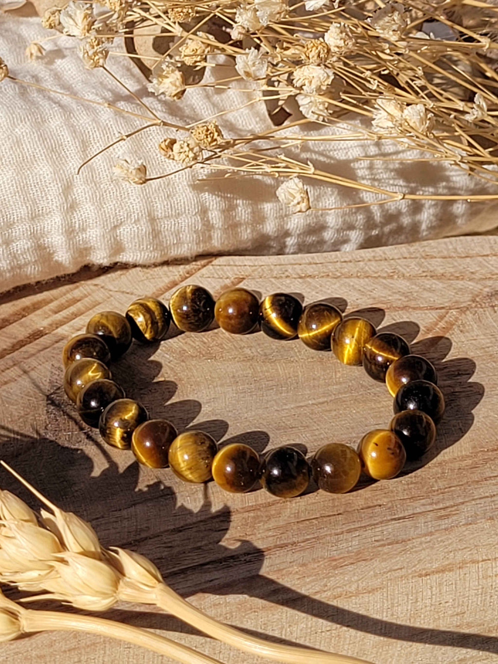Bracelet en perles d’œil de tigre naturel 8 mm