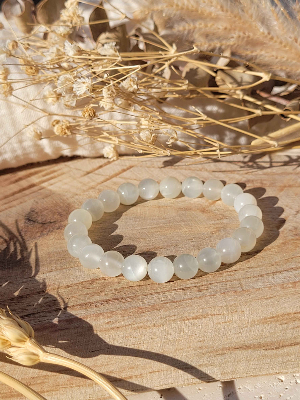 Bracelet en perles de pierre de lune naturelle 8 mm