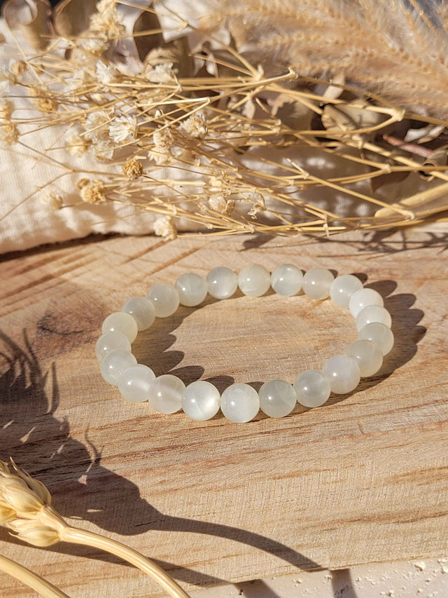 Bracelet en perles de pierre de lune naturelle 8 mm