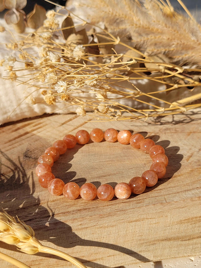 Bracelet en perles de pierre de soleil naturelle 8 mm