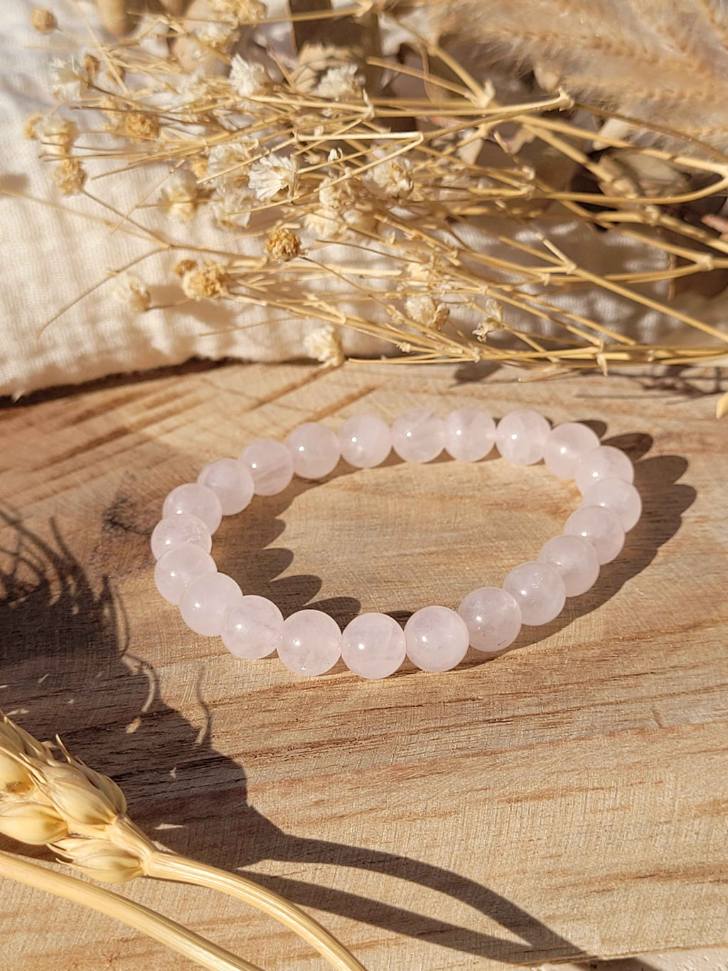 Bracelet en perles de quartz rose naturel 8 mm