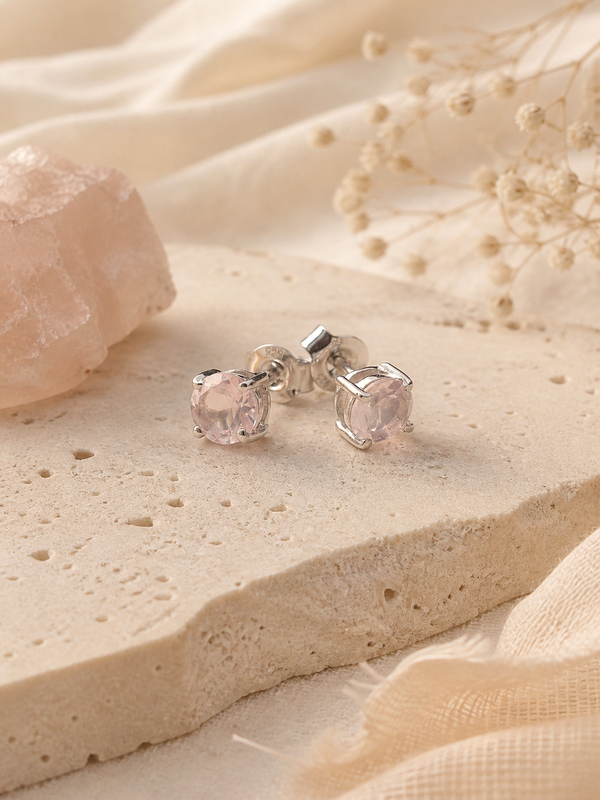 Clous d’oreilles en argent 925 rhodié avec quartz rose naturel