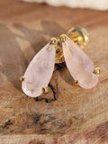 Clous d’oreilles en argent 925 doré avec quartz rose naturel en forme de goutte