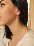 Clous d’oreilles en argent 925 rhodié avec quartz rose portés