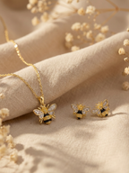 Collier abeille en argent 925 doré avec pierres décoratives