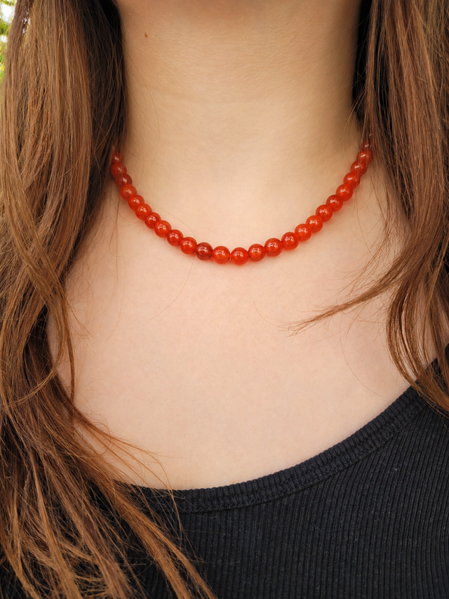 Collier en perles d’agate cornaline naturelle 8 mm
