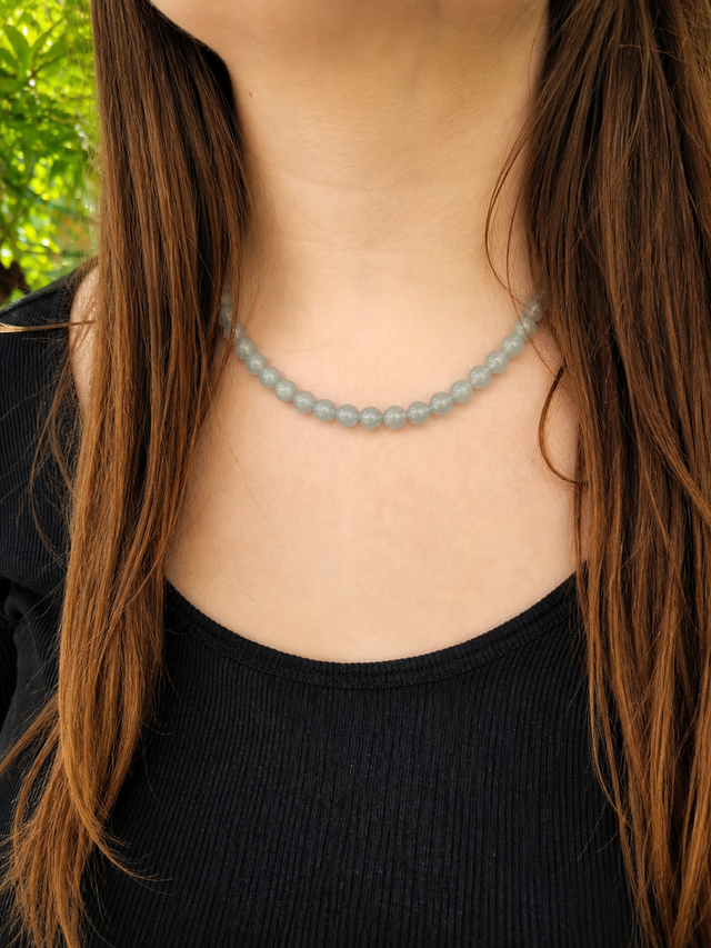 Collier en perles d’aigue-marine naturelle 8 mm