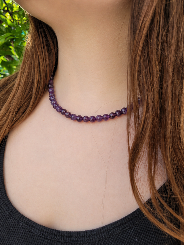 Collier en perles d’améthyste naturelle 8 mm