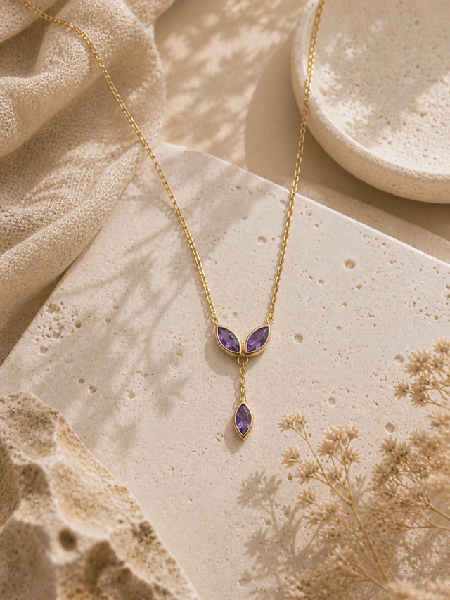 Collier en argent 925 doré avec améthystes naturelles