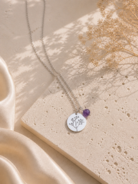 Collier Argent 925 Médaillon Feuillage & Améthyste Brute