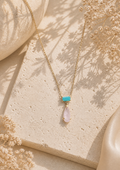 Collier en argent 925 doré avec amazonite naturelle et quartz rose