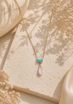 Collier en argent 925 doré avec amazonite naturelle et quartz rose