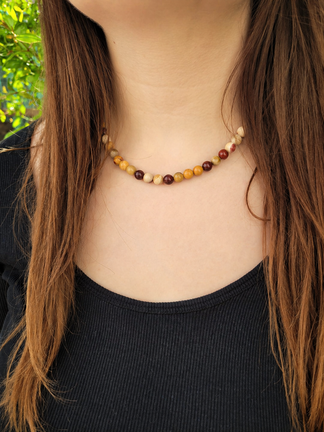 Collier en perles de jaspe mokaïte naturelle 8 mm