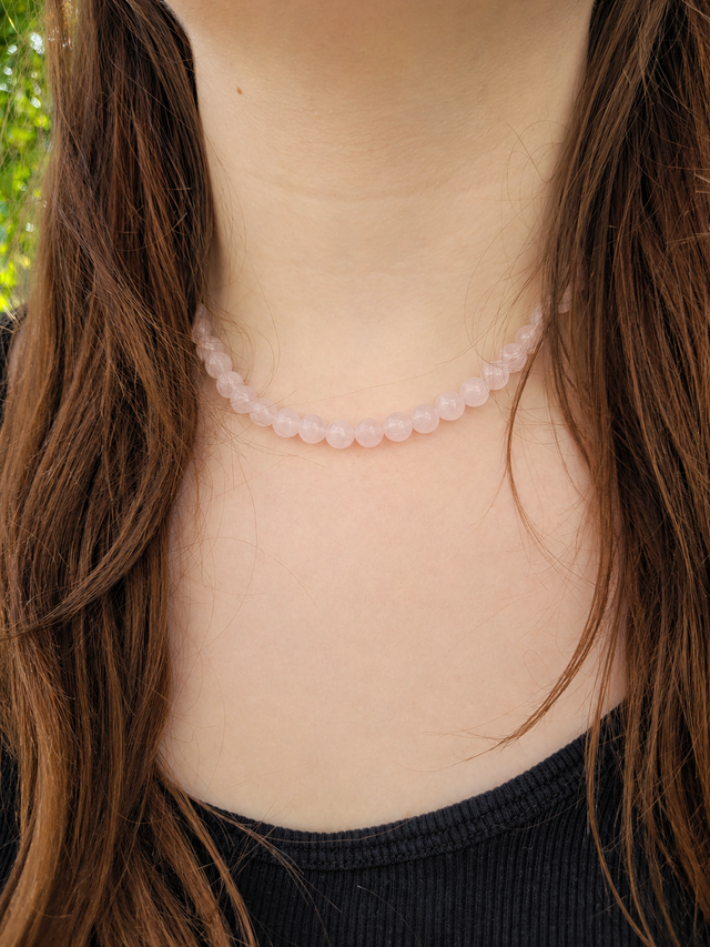 Collier en perles de quartz rose naturel 8 mm