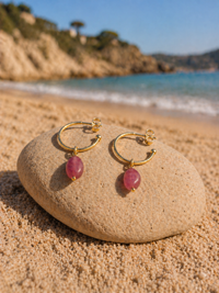 Demi-Créoles Argent 925 & Tourmaline rose Naturelle