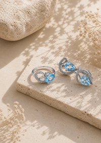 Parure Topaze Bleue – Bague & Boucles d’oreilles en Argent 925