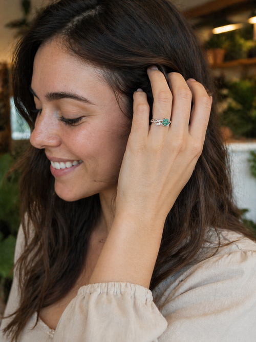 Bague Émeraude Fleur - Argent 925