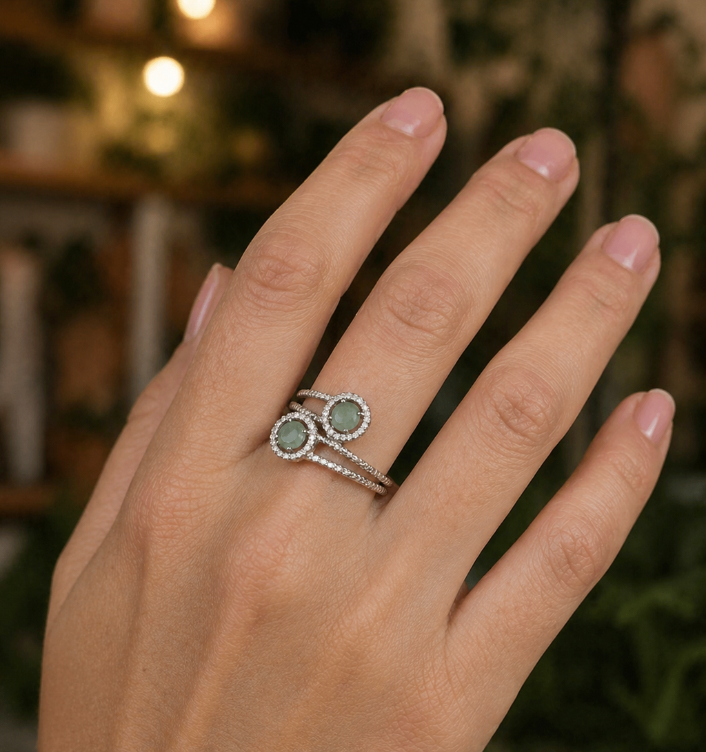 Bague Aventurine Double - Argent 925
