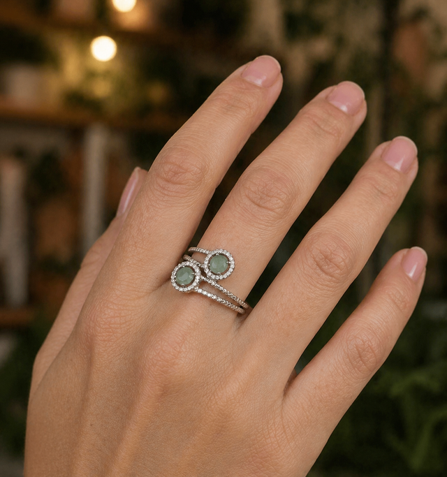 Bague Aventurine Double - Argent 925