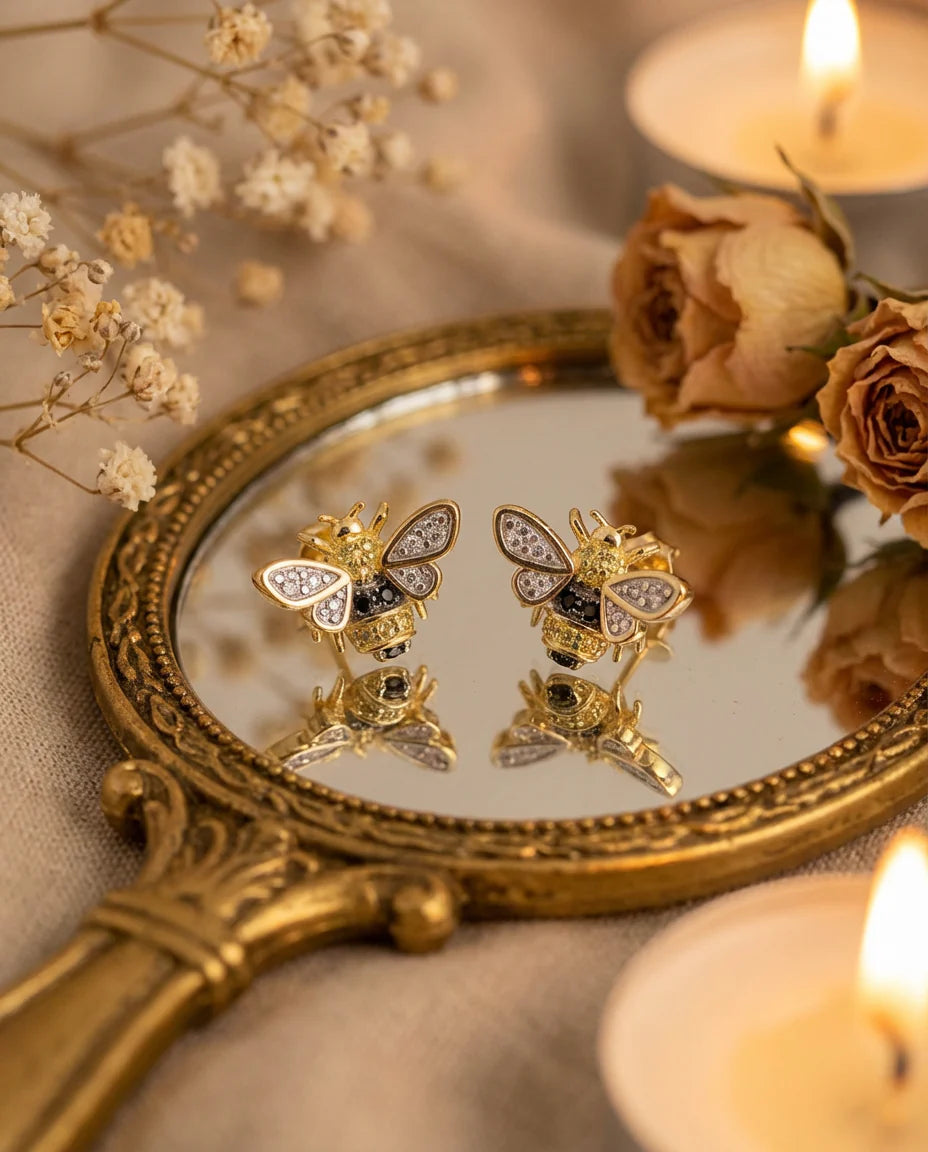 Puces d’oreilles abeille en argent 925 doré